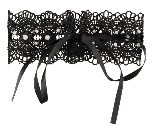 Zwarte geborduurde halsband met steentjes - Afbeelding 2