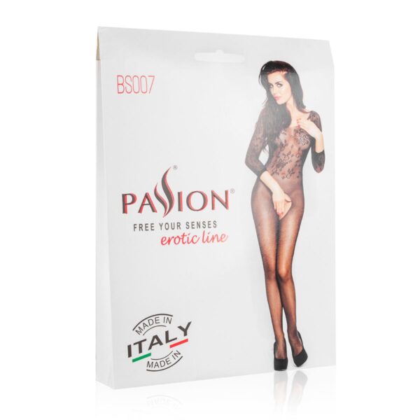 Zwarte netstof catsuit met open kruis - Afbeelding 2