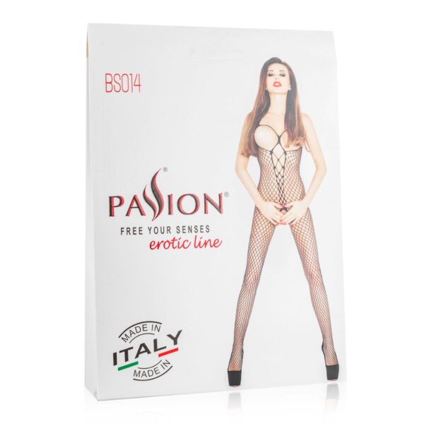 Rode netstof bodystocking met open cups - Afbeelding 2