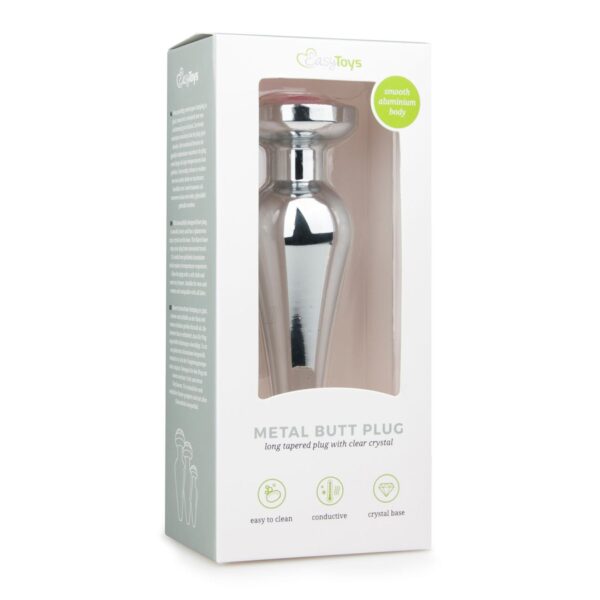 Zilverkleurige metalen buttplug met roze diamant - Afbeelding 2
