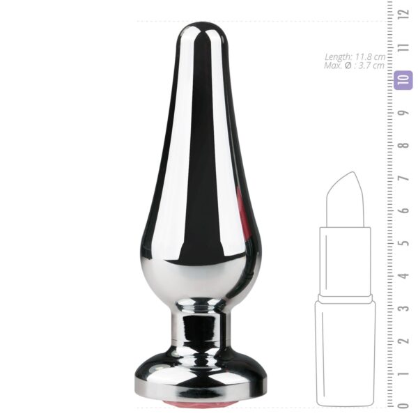 Zilverkleurige metalen buttplug met roze diamant - Afbeelding 4