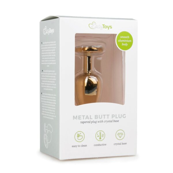 Goudkleurige metalen buttplug met transparante steen - Afbeelding 2