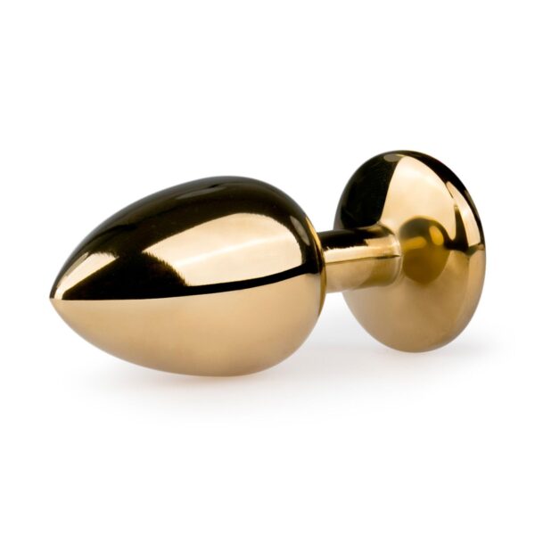 Goudkleurige metalen buttplug met transparante steen - Afbeelding 3
