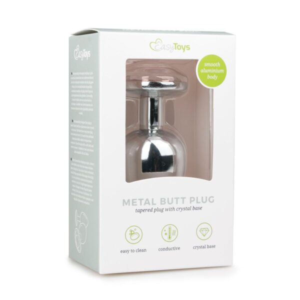 Zilverkleurige metalen buttplug met transparant kristal - Afbeelding 2