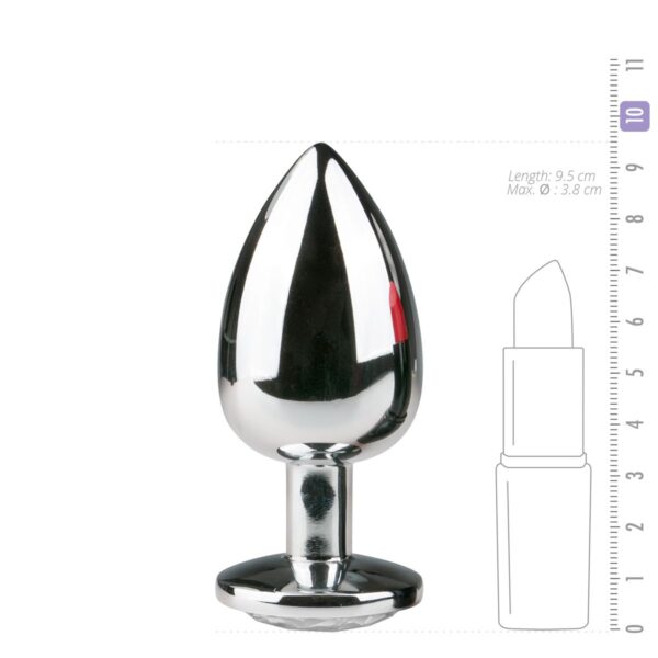 Zilverkleurige metalen buttplug met transparant kristal - Afbeelding 4