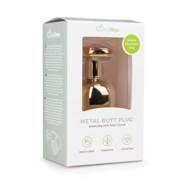 Metalen buttplug met roze hartje - goudkleurig - Afbeelding 2