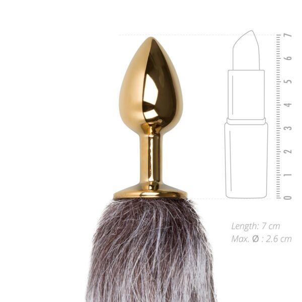 Kleine goudkleurige buttplug met bruin/witte vossenstaart - Afbeelding 3