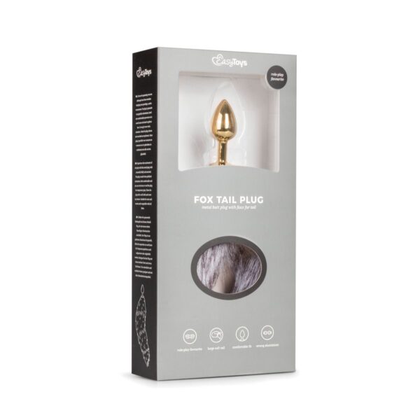 Kleine goudkleurige buttplug met bruin/witte vossenstaart - Afbeelding 5
