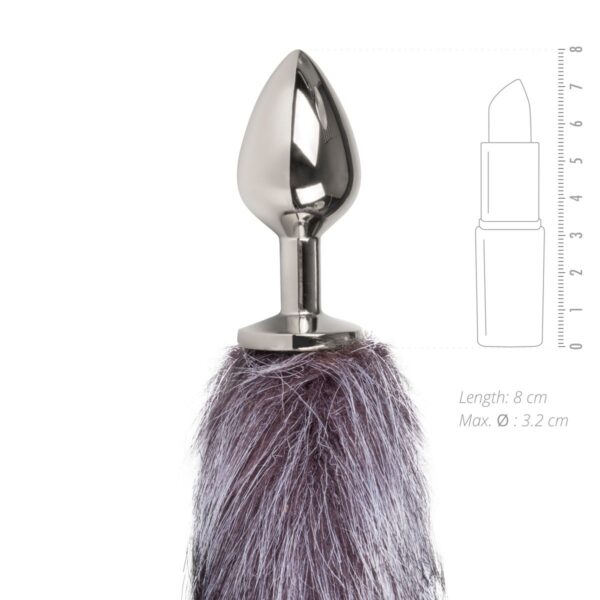 Medium zilverkleurige buttplug met vossenstaart - Afbeelding 3