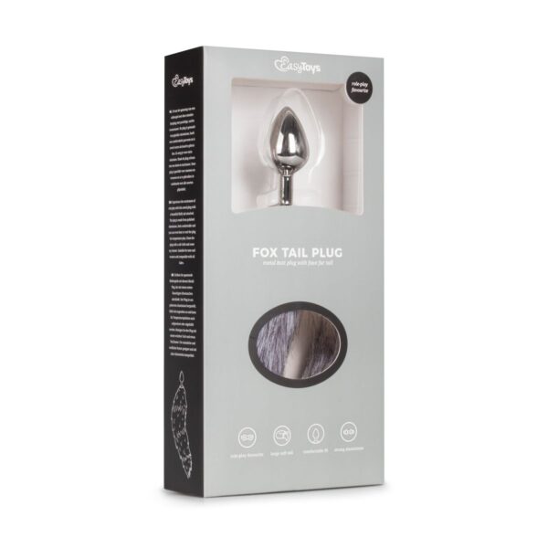Medium zilverkleurige buttplug met vossenstaart - Afbeelding 5