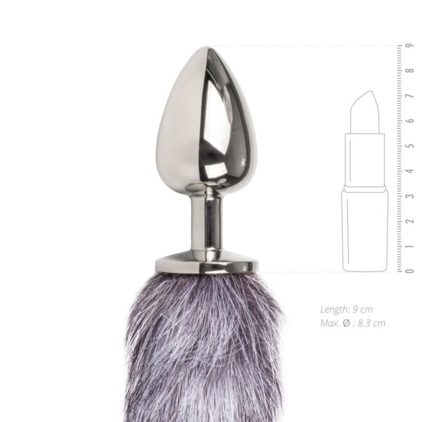 Grote zilverkleurige buttplug met grijze vossenstaart - Afbeelding 3