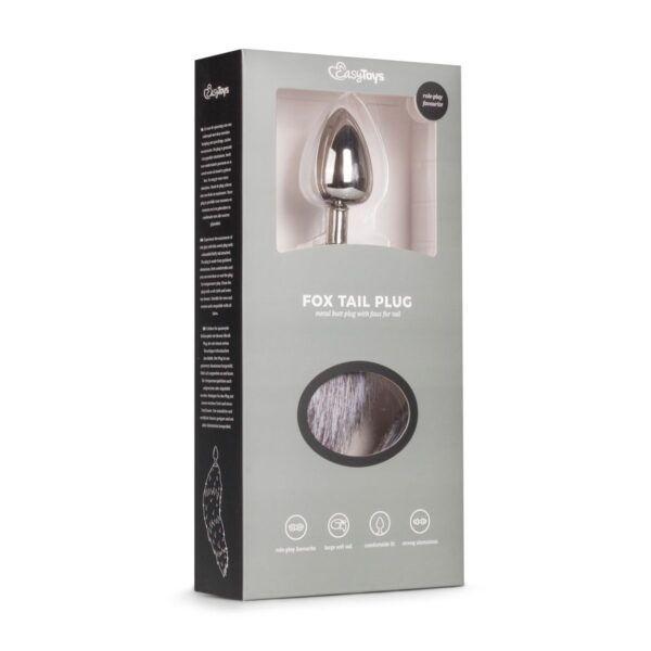 Grote zilverkleurige buttplug met grijze vossenstaart - Afbeelding 5