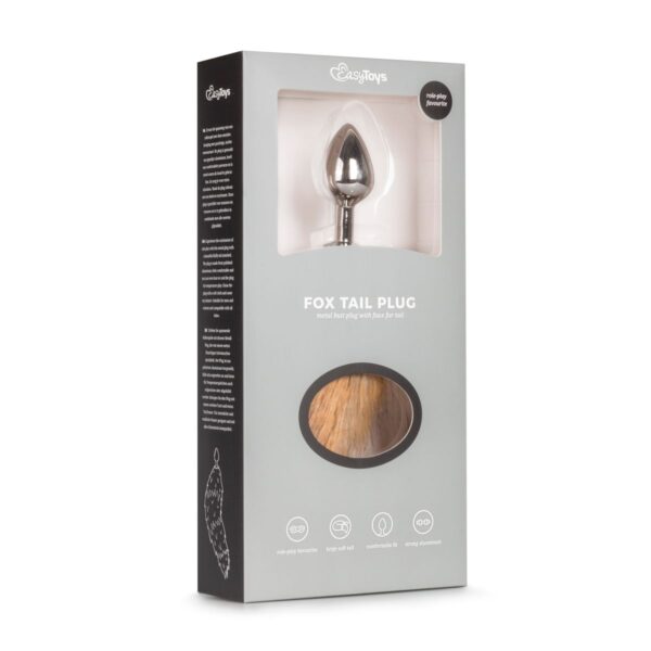 Medium zilverkleurige buttplug met bruine vossenstaart - Afbeelding 5