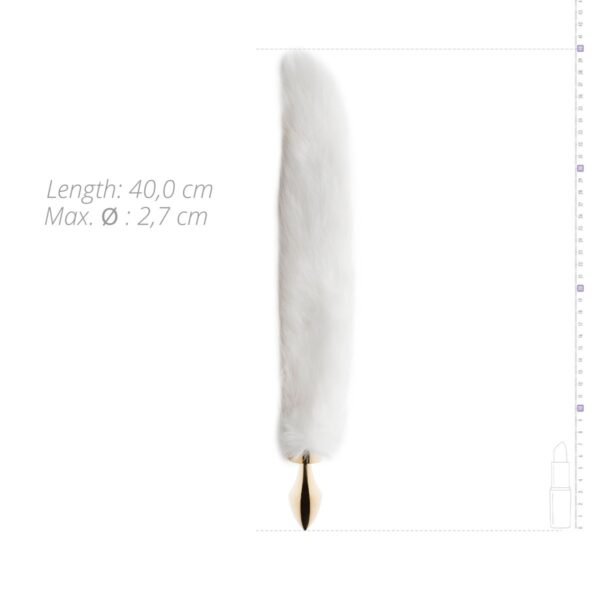 Kleine goudkleurige buttplug met witte vossenstaart - Afbeelding 3