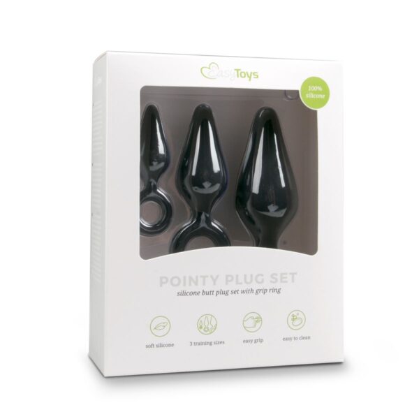 Zwarte buttplugs met trekring - setje - Afbeelding 2