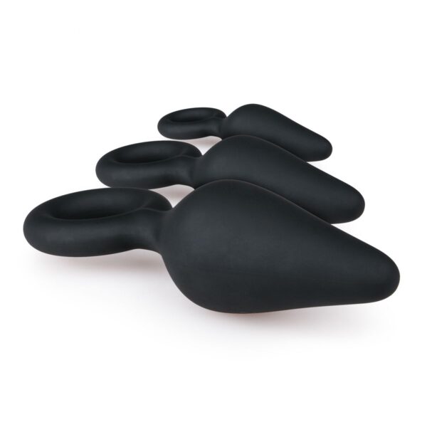 Zwarte buttplugs met trekring - setje - Afbeelding 3