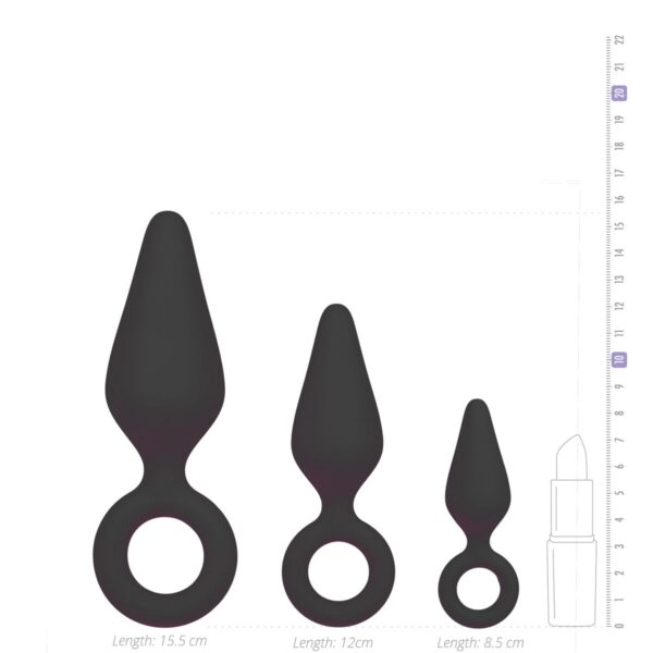 Zwarte buttplugs met trekring - setje - Afbeelding 5