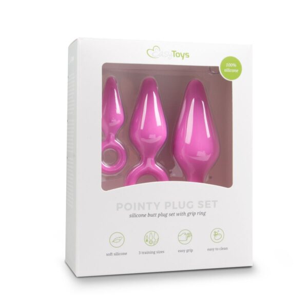 Roze buttplugs met trekring - setje - Afbeelding 2