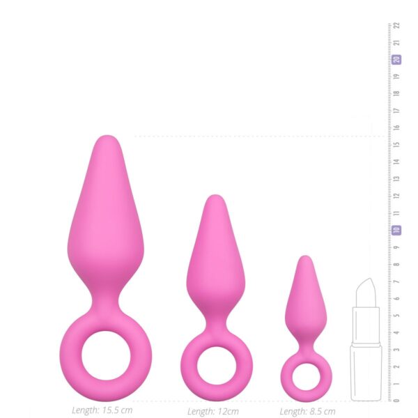 Roze buttplugs met trekring - setje - Afbeelding 4