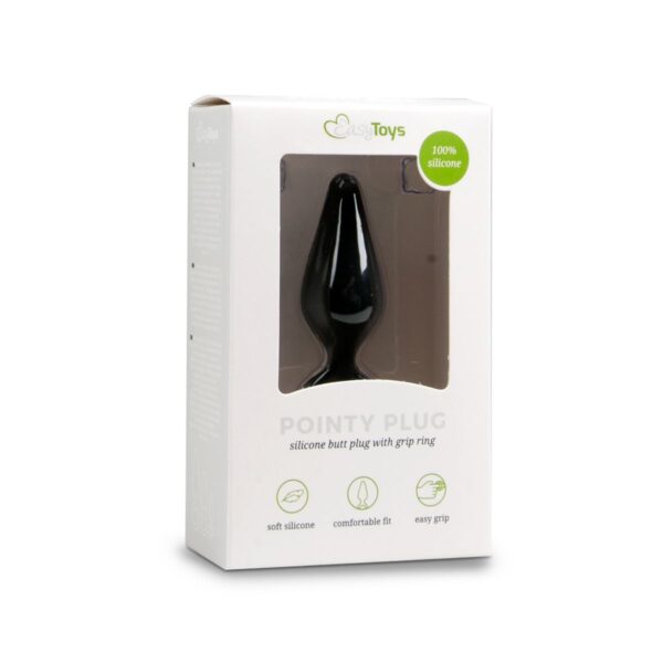 Zwarte buttplug met trekring - medium - Afbeelding 2