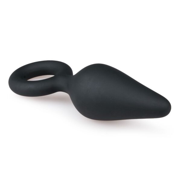 Zwarte buttplug met trekring - medium - Afbeelding 3