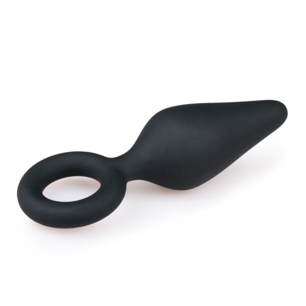 Zwarte buttplug met trekring - medium - Afbeelding 4