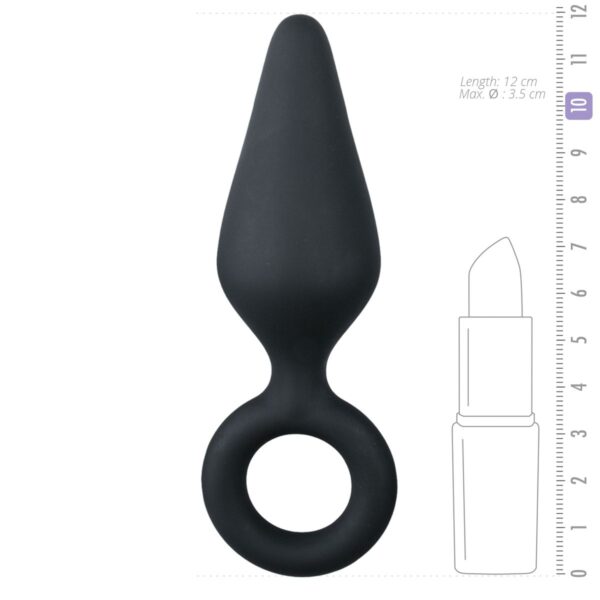 Zwarte buttplug met trekring - medium - Afbeelding 5