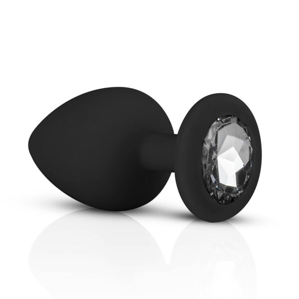 Siliconen Buttplug Met Diamant - Zwart - Afbeelding 3
