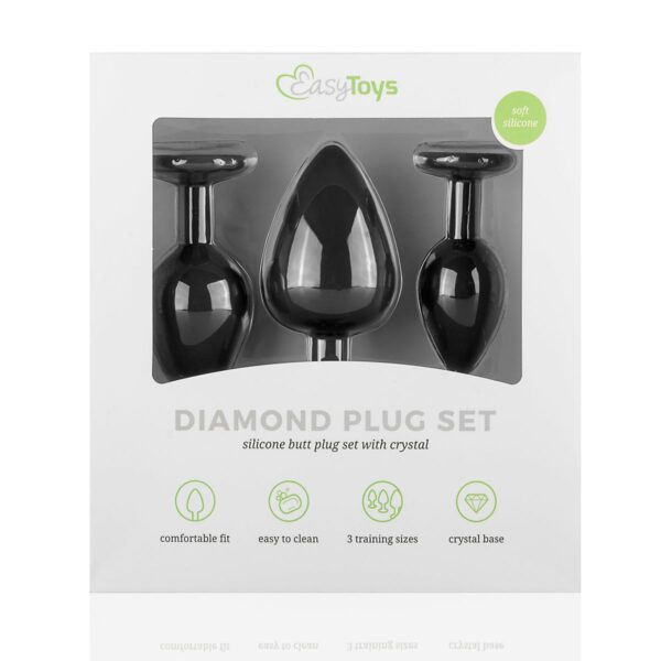 Siliconen Buttplug Met Diamant - Zwart - Afbeelding 6