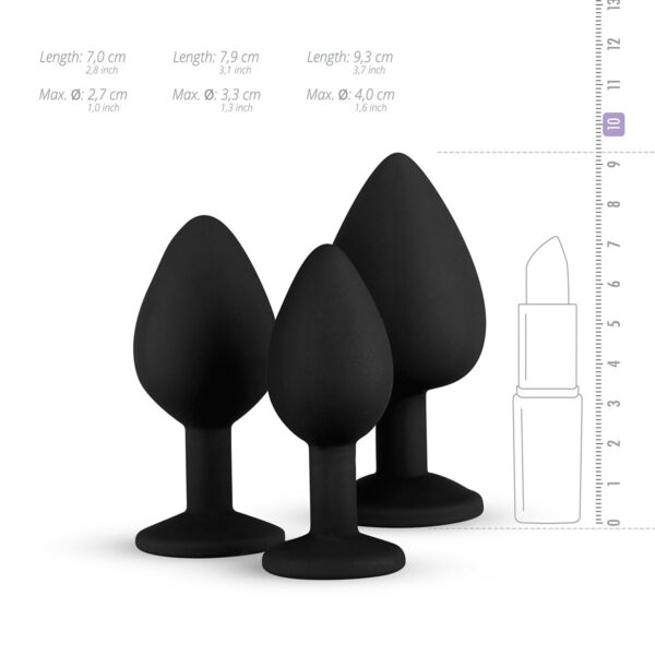 Siliconen Buttplug Met Diamant - Zwart - Afbeelding 11