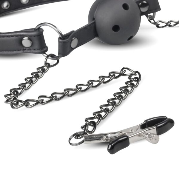Open Ball Gag Met Tepelklemmen - Afbeelding 2