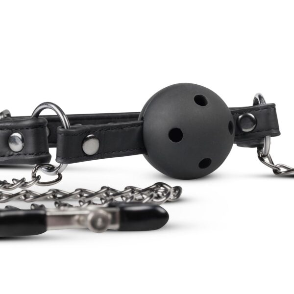 Open Ball Gag Met Tepelklemmen - Afbeelding 3