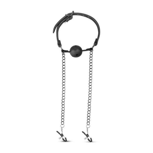 Open Ball Gag Met Tepelklemmen - Afbeelding 6