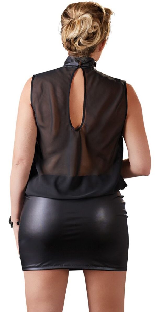 Plus Size Netstof Mini Jurkje Met Wetlook Rok - Afbeelding 3