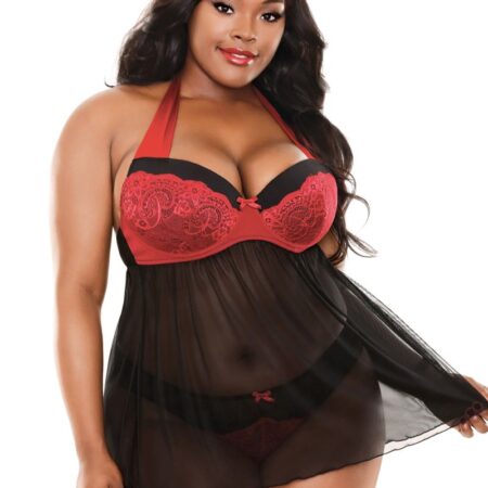 Sophia Halternek Babydoll - Zwart/Rood