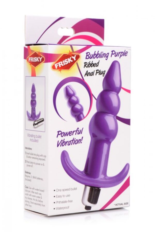 Bubbling Vibrerende Anaalplug Met Ribbels - Paars - Afbeelding 4