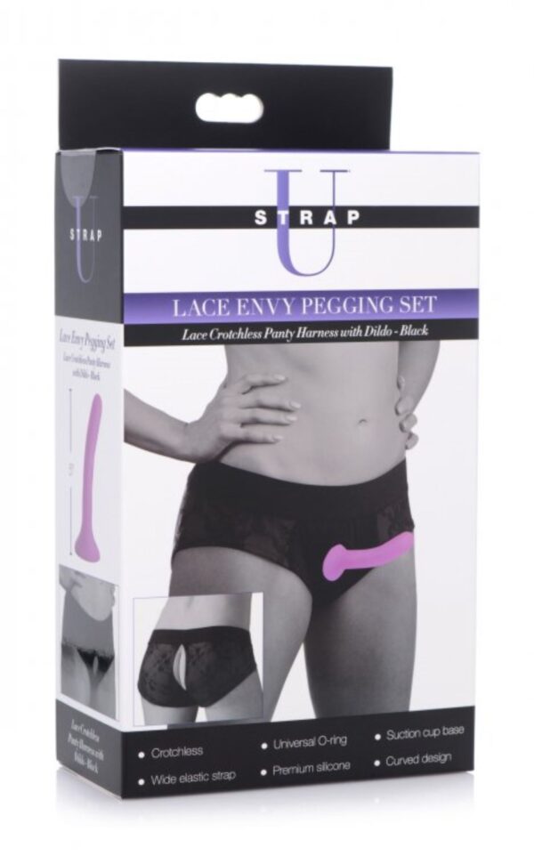 Envy Kanten Strap-On Harnas Met Dildo - Zwart - Afbeelding 5