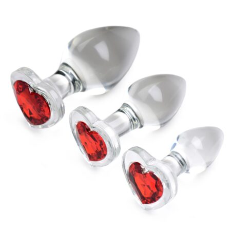 Red Heart Gem Anaalplug Set Van Glas