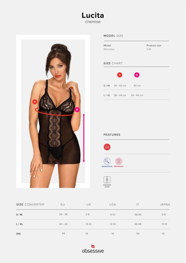 Lucita Negligé Met Bijpassende String - Zwart - Afbeelding 3