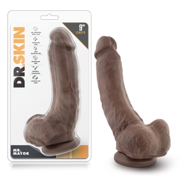 Dr. Skin - Mr. Mayor Dildo Met Zuignap 22,8 cm - Chocolate - Afbeelding 5