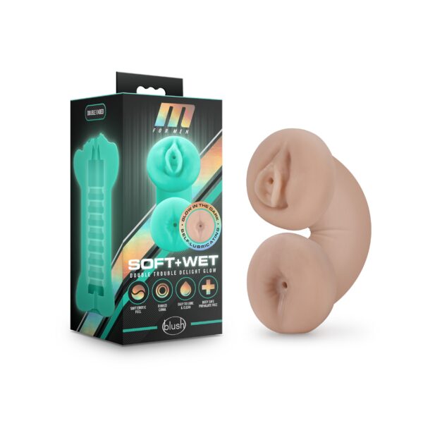 M for Men - Soft and Wet Double Trouble Masturbator Glow in the Dark - Afbeelding 3