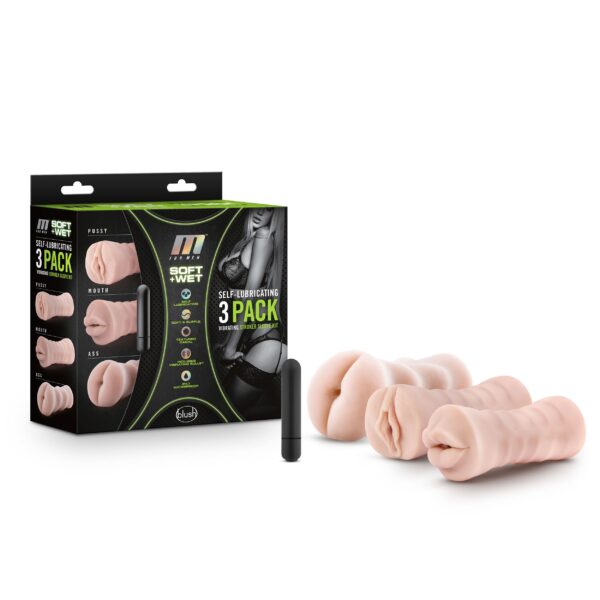 M for Men - Set Van 3 Masturbators Met Bullet Vibrator: Vagina, Anus, Mond - Afbeelding 3