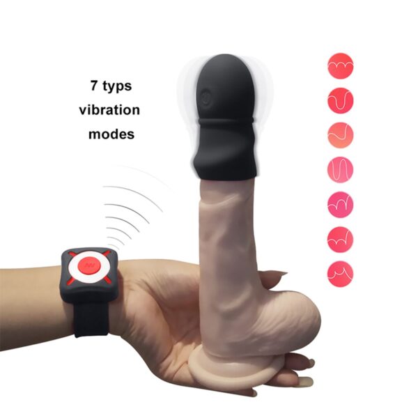 OTOUCH - Super Striker Verlengende Penis Sleeve Met Vibraties - Zwart - Afbeelding 3