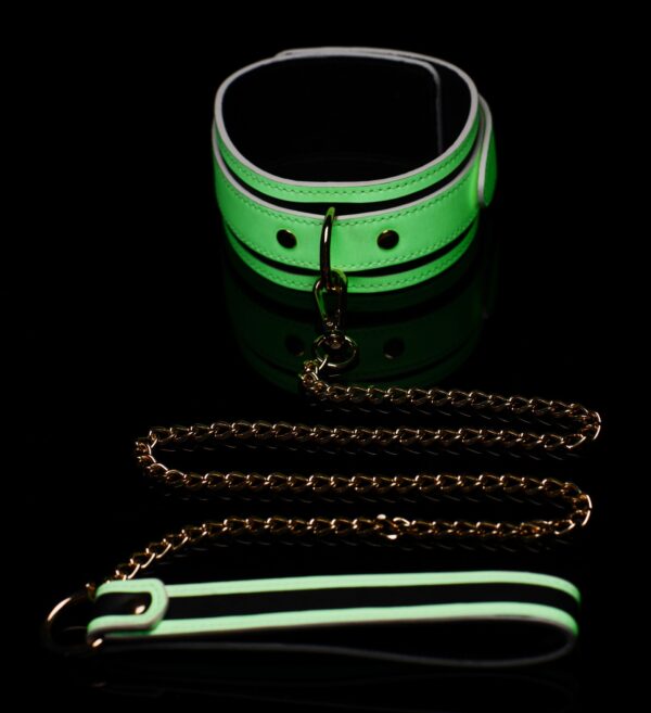 Kink in the Dark - Glow In De Dark Halsband Met Riem - Afbeelding 3