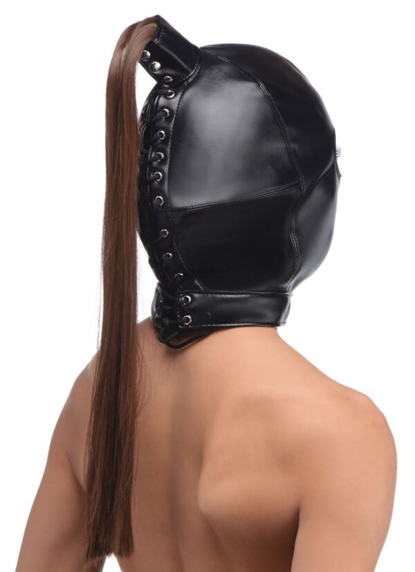 Bondage Hoofd Masker Met Paardenstaart - Afbeelding 2