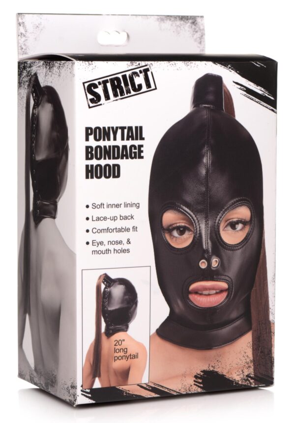 Bondage Hoofd Masker Met Paardenstaart - Afbeelding 4