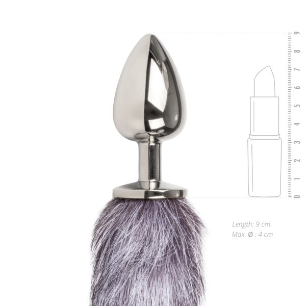 Grote zilverkleurige buttplug met grijze vossenstaart - Afbeelding 6