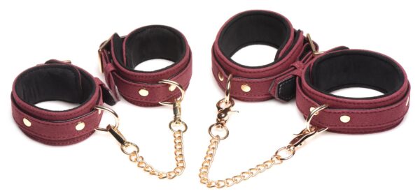 6-delige BDSM Suede Boeienset Met Collar En Riem - Bordeaux - Afbeelding 5