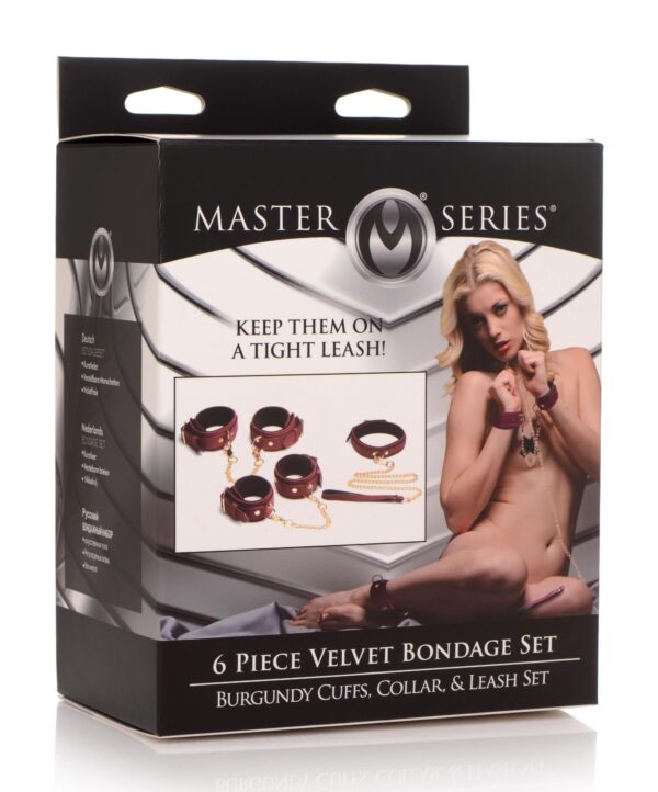 6-delige BDSM Suede Boeienset Met Collar En Riem - Bordeaux - Afbeelding 7