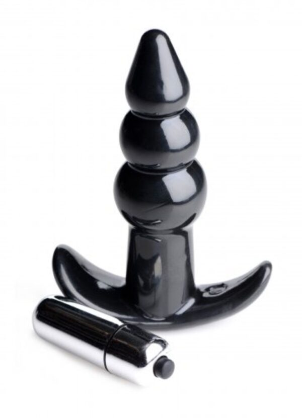 Bubbling Vibrerende Anaalplug Met Ribbels - Zwart - Afbeelding 2